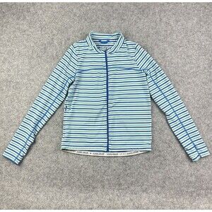 Coolibar Turtle Bay Swim Jacket Youth L Blue Green Striped Full Zip UPF 50+